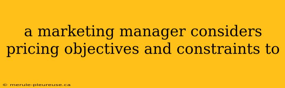 a marketing manager considers pricing objectives and constraints to