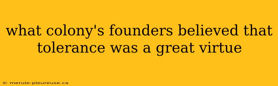 what colony's founders believed that tolerance was a great virtue